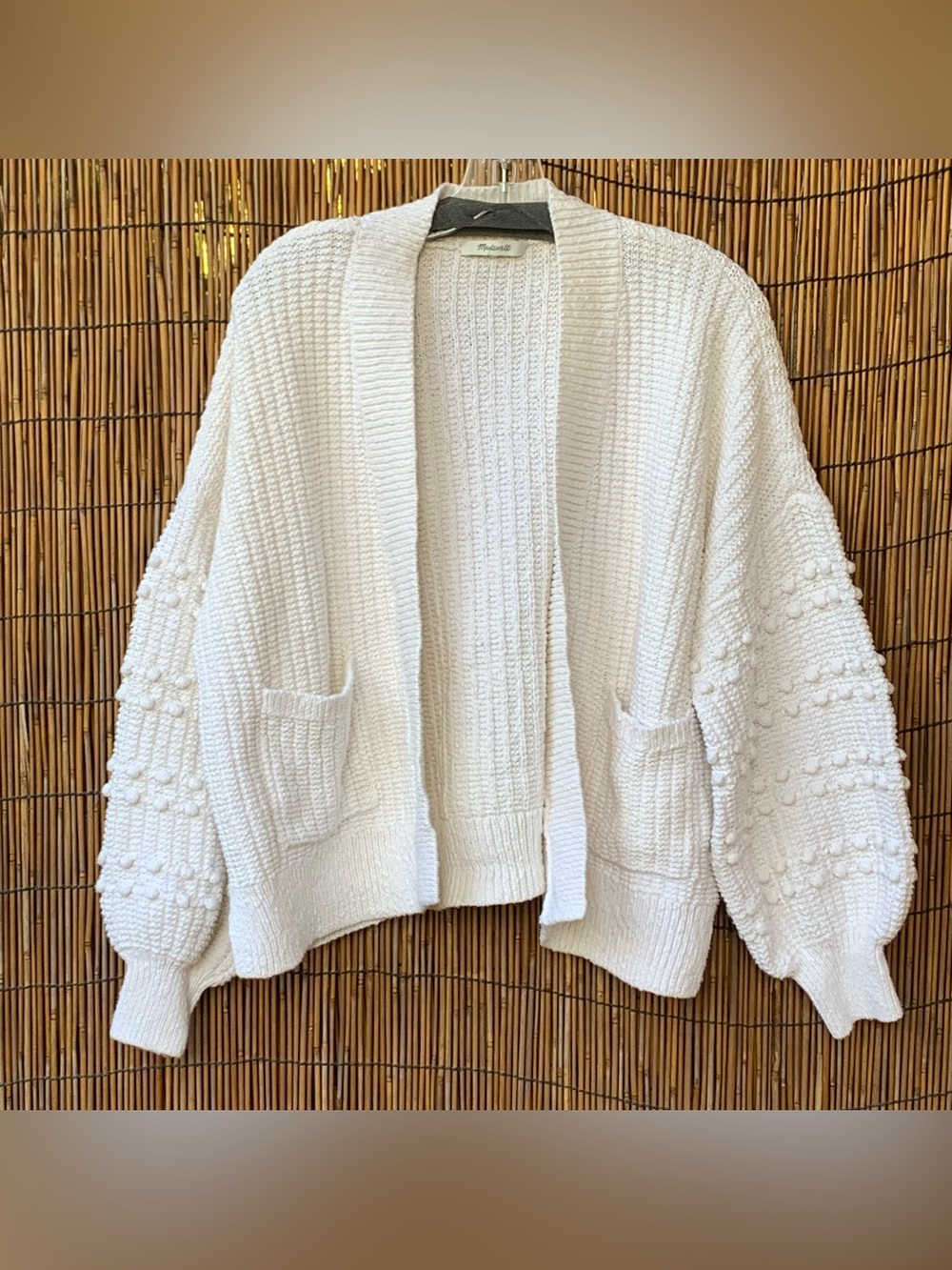 Madewell White Bobble-Sleeve Cardigan 100% Cotton Sweater XXL